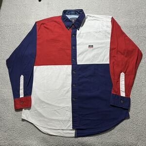 Chaps Ralph Lauren Shirt Mens Large Colorblock USA Flag Button Down Vintage